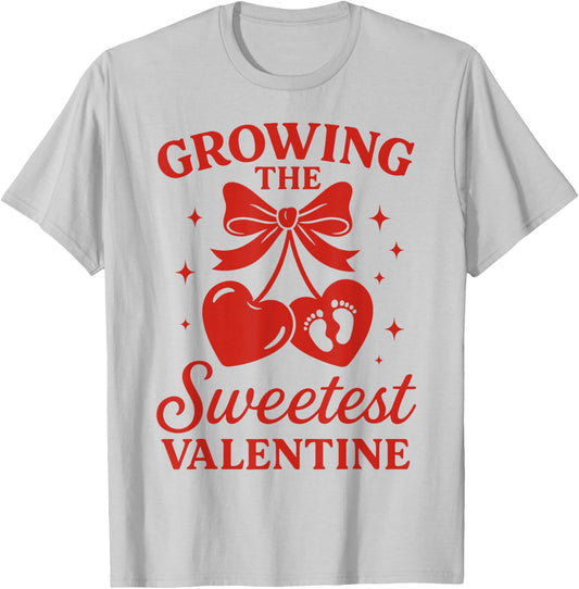 Valentines Pregnancy Announcement Growing Sweetest Valentine T-Shirt - T-Shirt | Ash