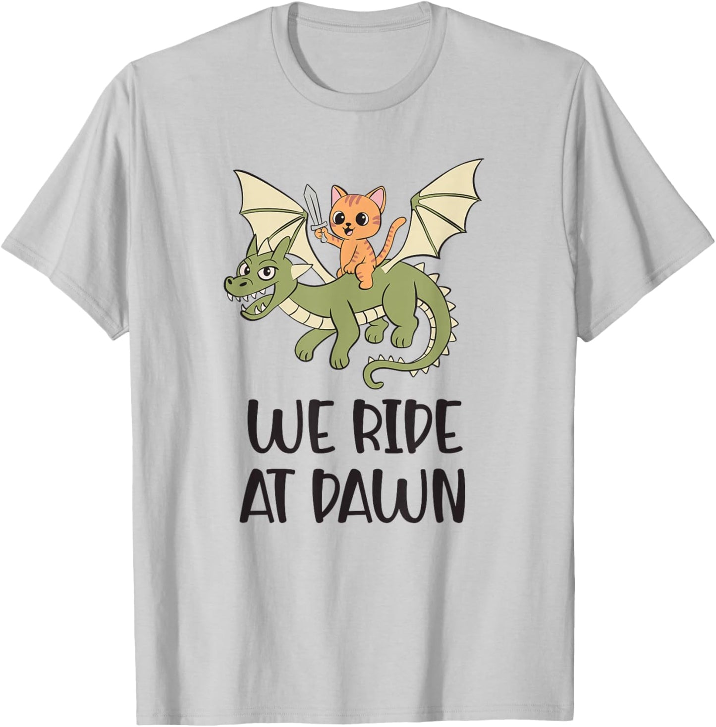 We Ride at Dawn Cute Cat and Dragon Fantasy Art T-Shirt - T-Shirt | Ash