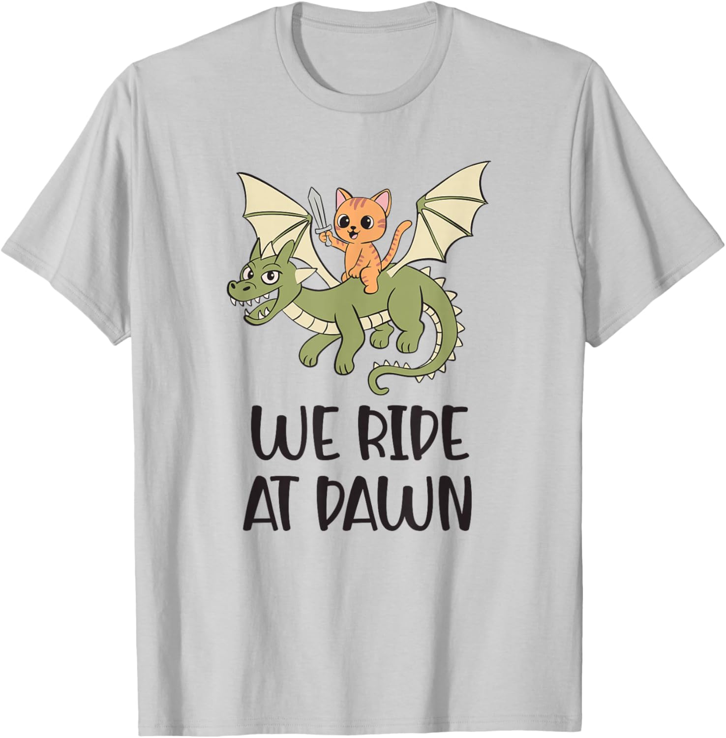 We Ride at Dawn Cute Cat and Dragon Fantasy Art T-Shirt - T-Shirt | Ash
