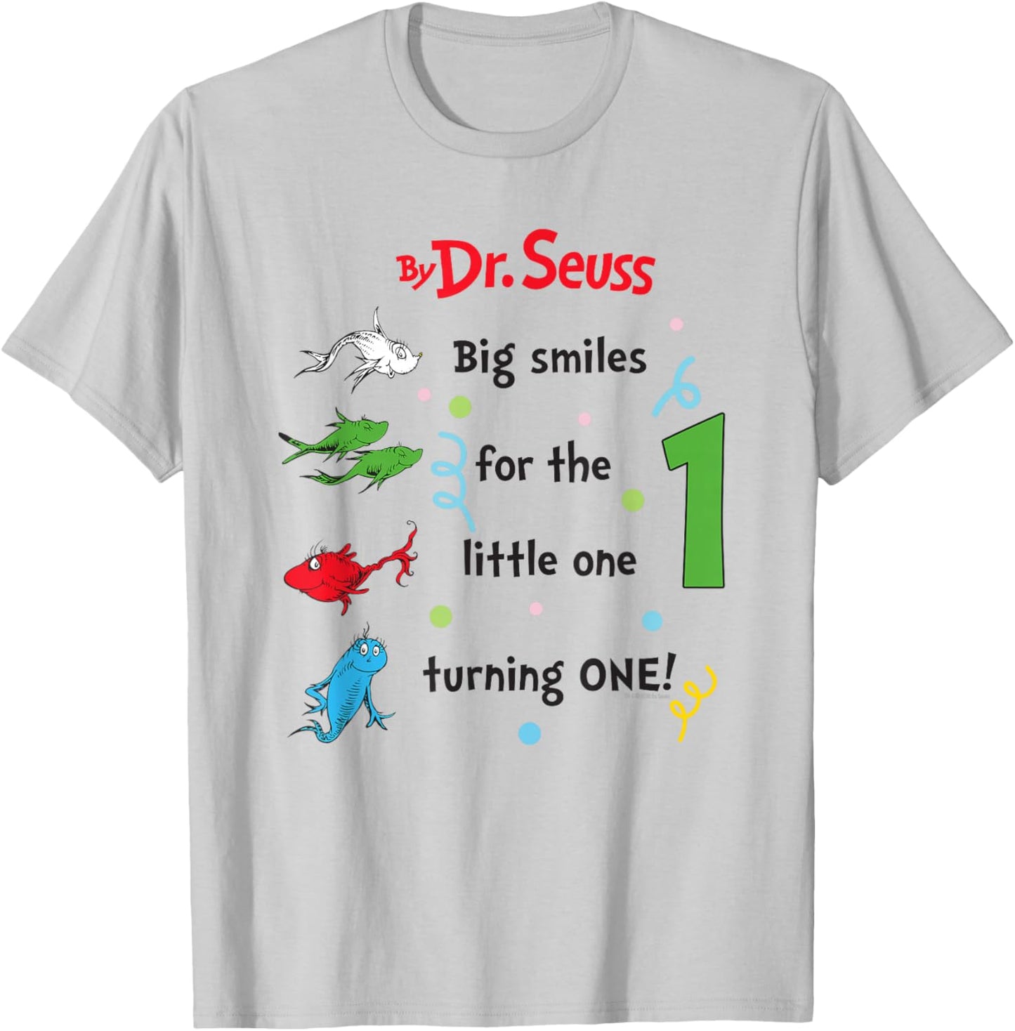 Dr. Seuss 1 Fish 2 Fish Birthday Officially Licensed T-Shirt - T-Shirt | Ash