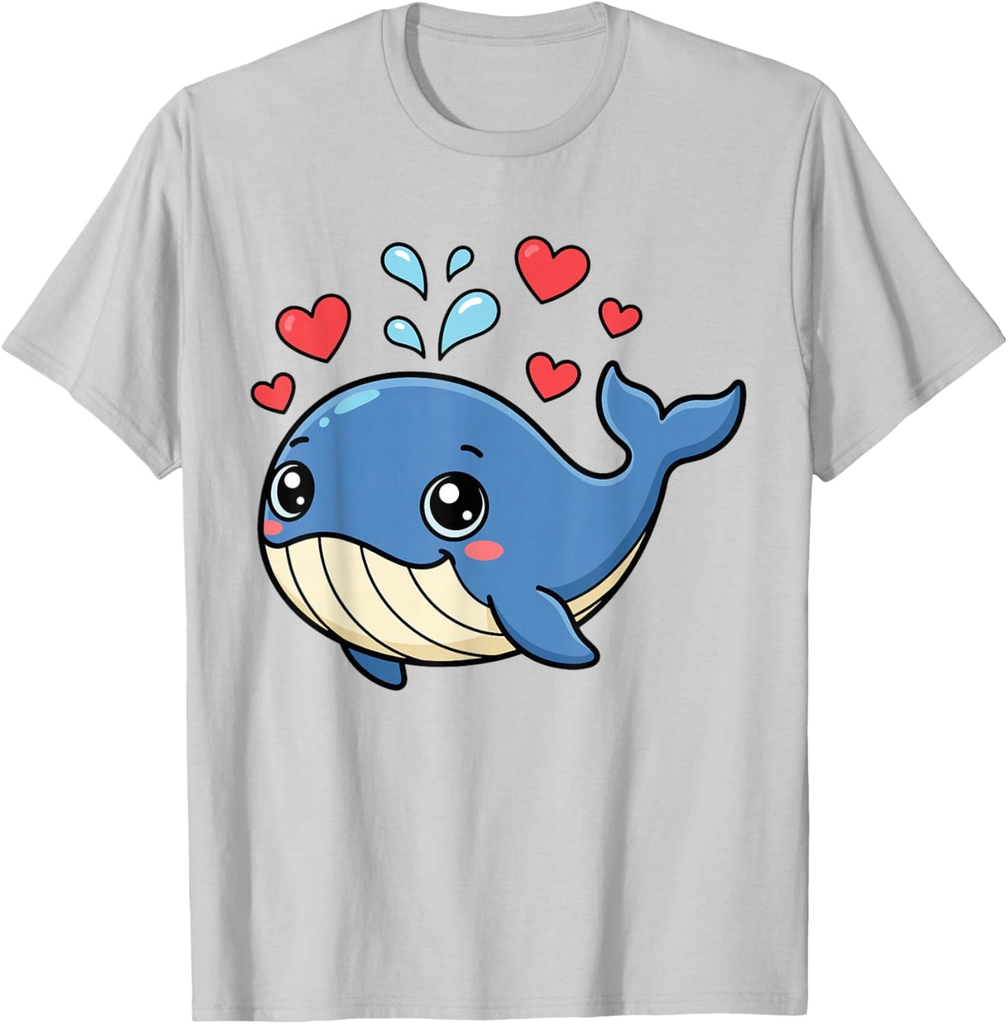 Cute Whale Valentines Whale Watching Hearts Cartoon Boy Girl T-Shirt - T-Shirt | Ash