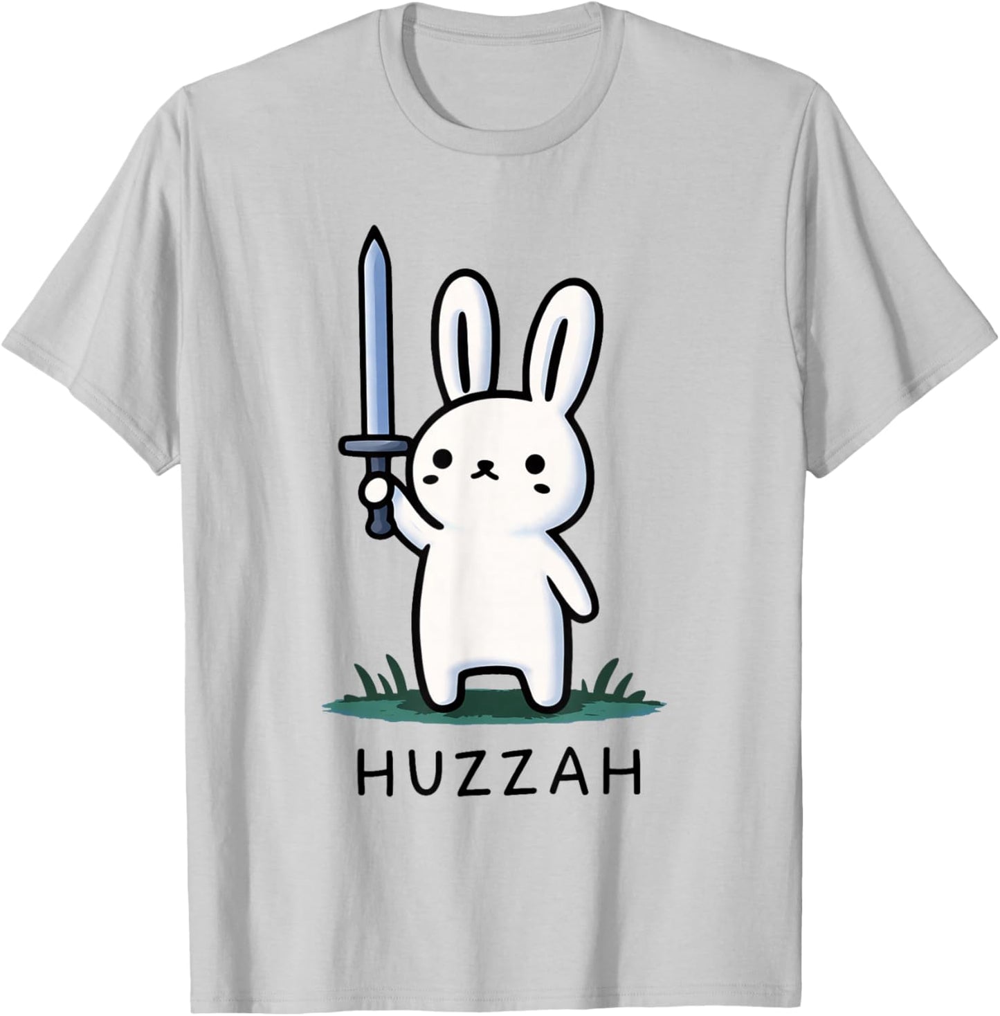 Huzzah Bunny Knight Funny Sword Meme Quote Animal Design T-Shirt - T-Shirt | Ash