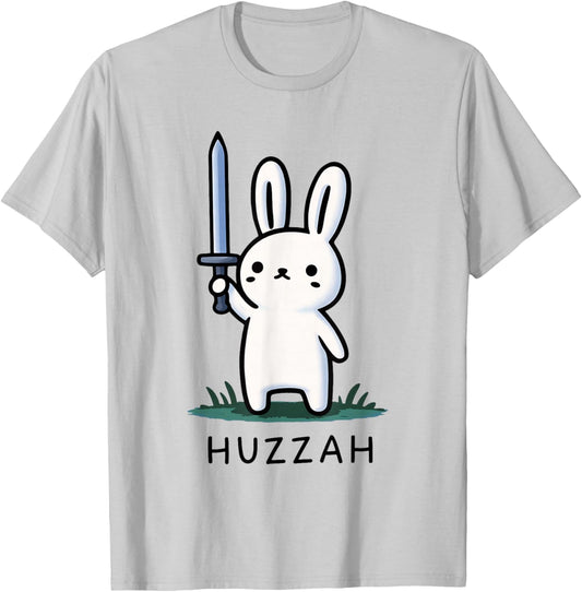 Huzzah Bunny Knight Funny Sword Meme Quote Animal Design T-Shirt - T-Shirt | Ash