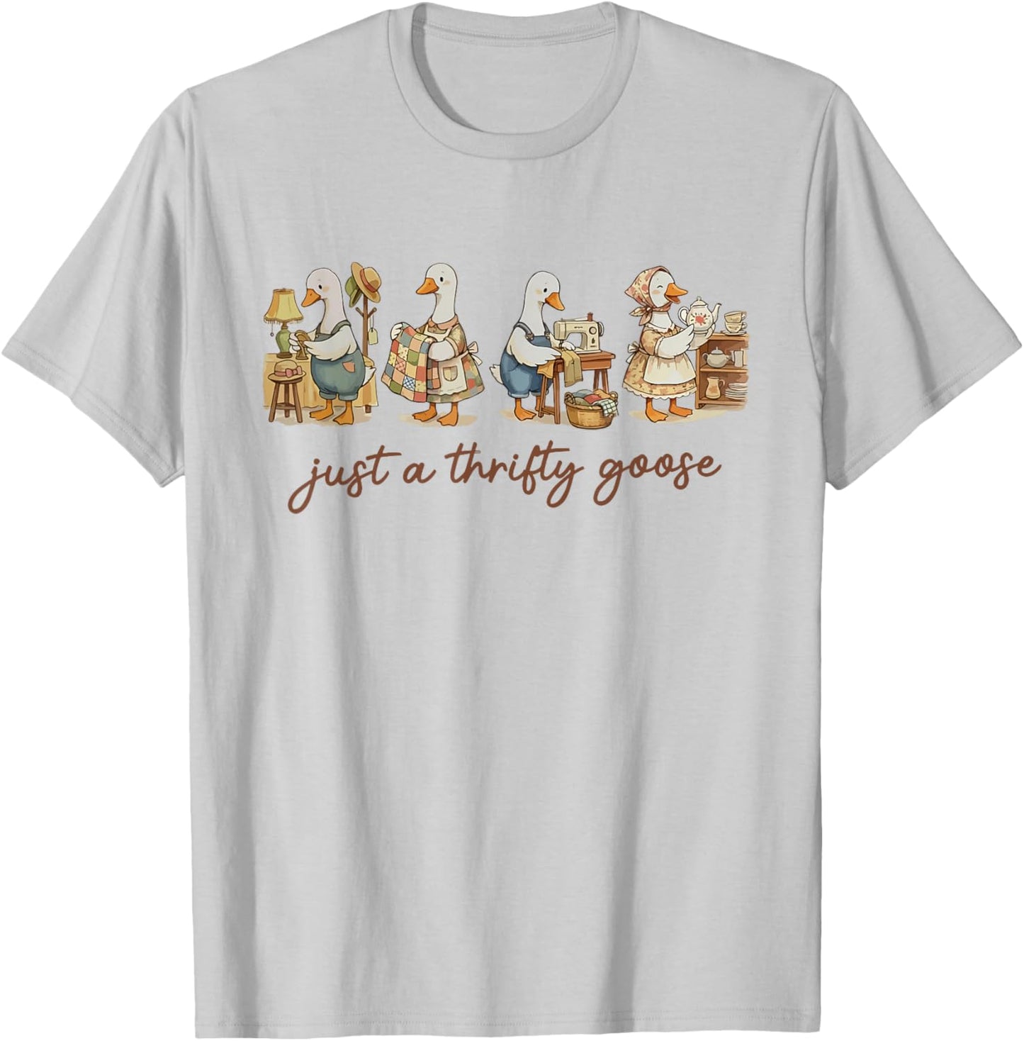 Funny Silly Thrifting Cute Just A Thrifty Goose Grandma Core T-Shirt - T-Shirt | Ash