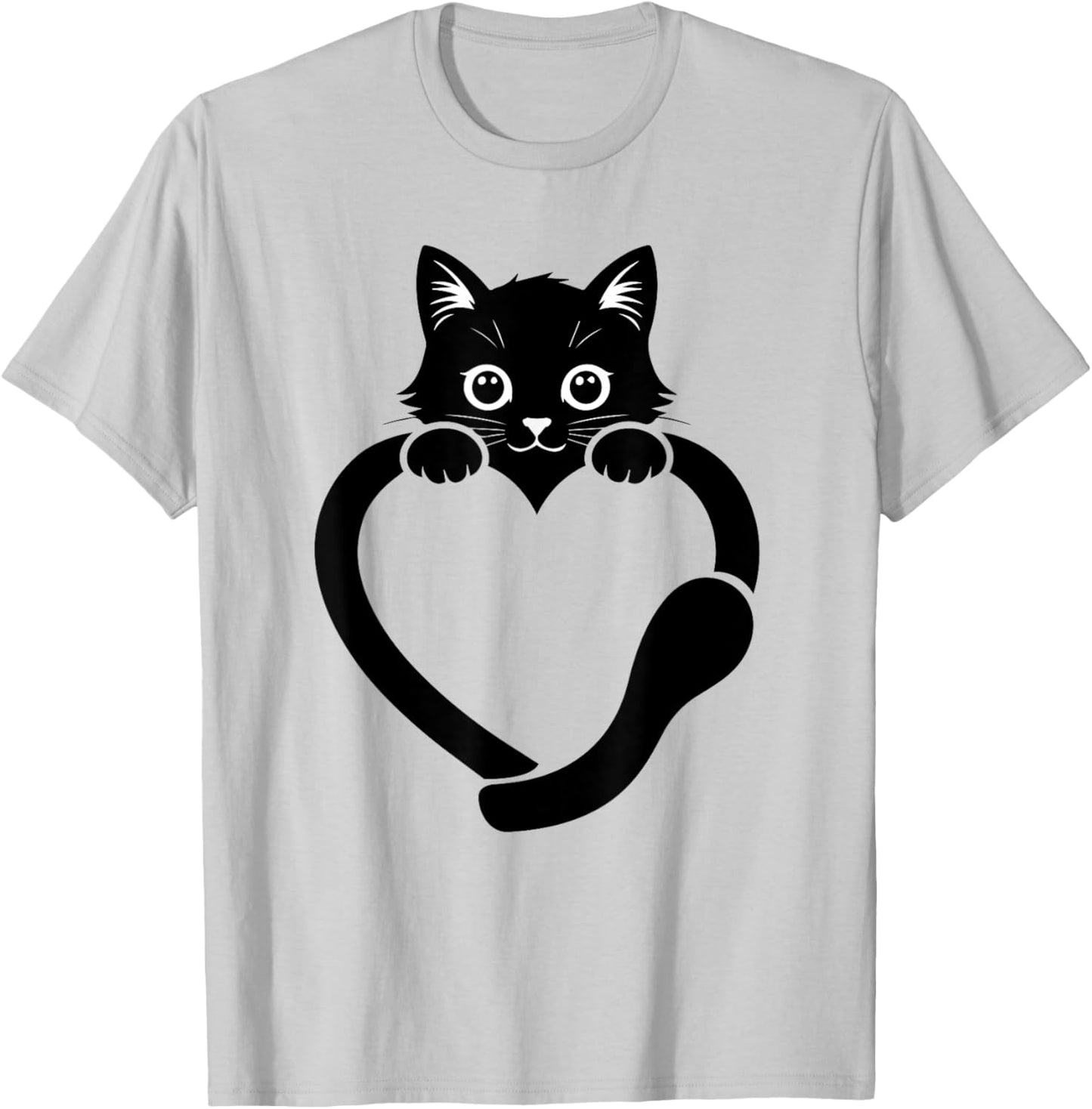 Cat Heart Graphic Love Cute Cat T-Shirt - T-Shirt | Ash