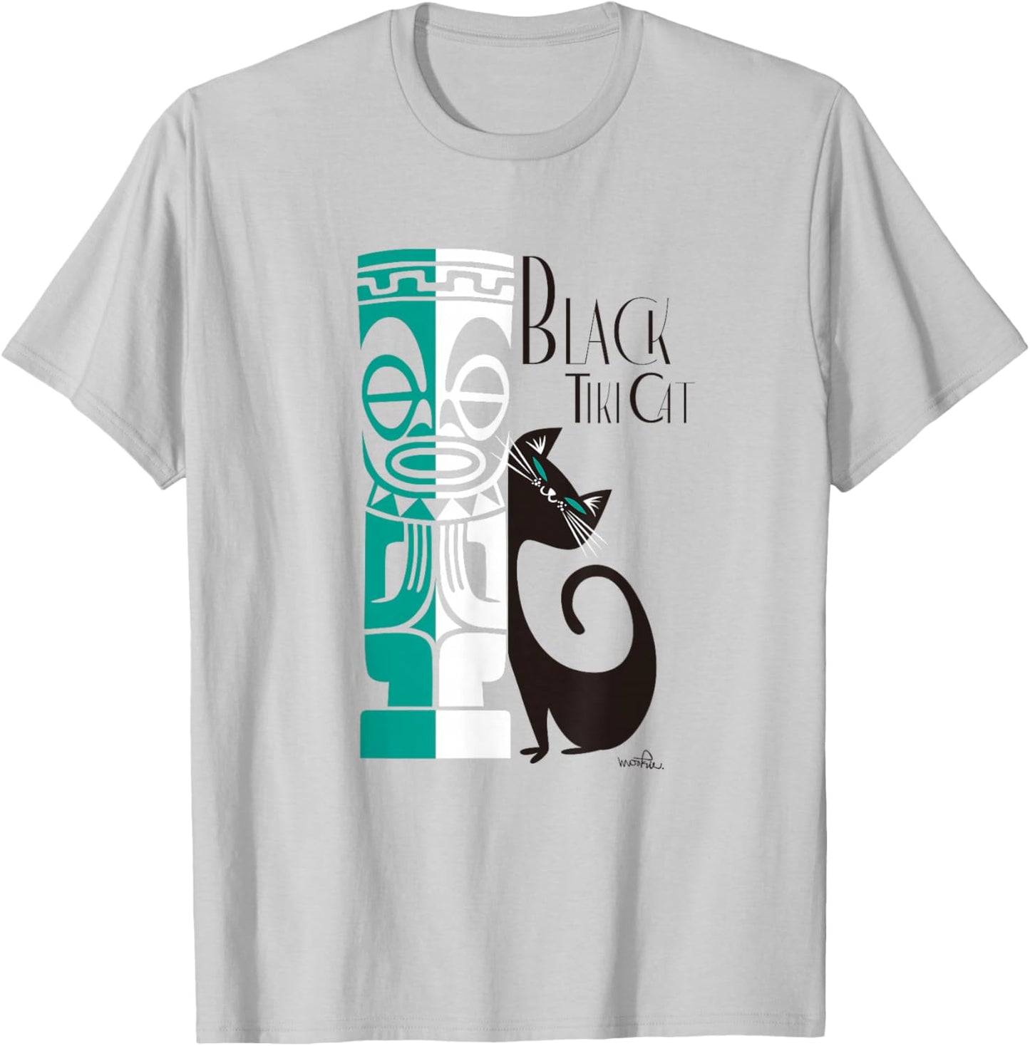 Black Tiki Cat T-Shirt - T-Shirt | Ash