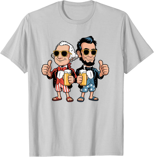 Funny President's Day Lincoln Washington Patriotic Drinking T-Shirt - T-Shirt | Ash