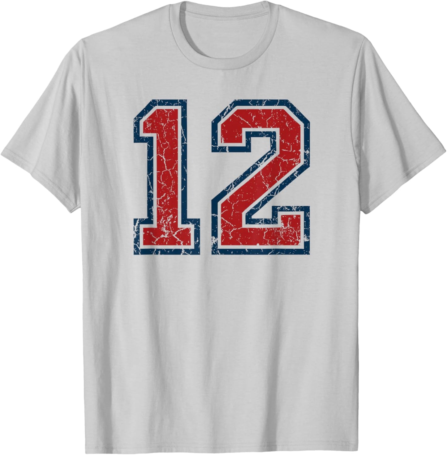 Red and Blue Sports Number 12 Jersey Uniform Player Fan T-Shirt - T-Shirt | Ash