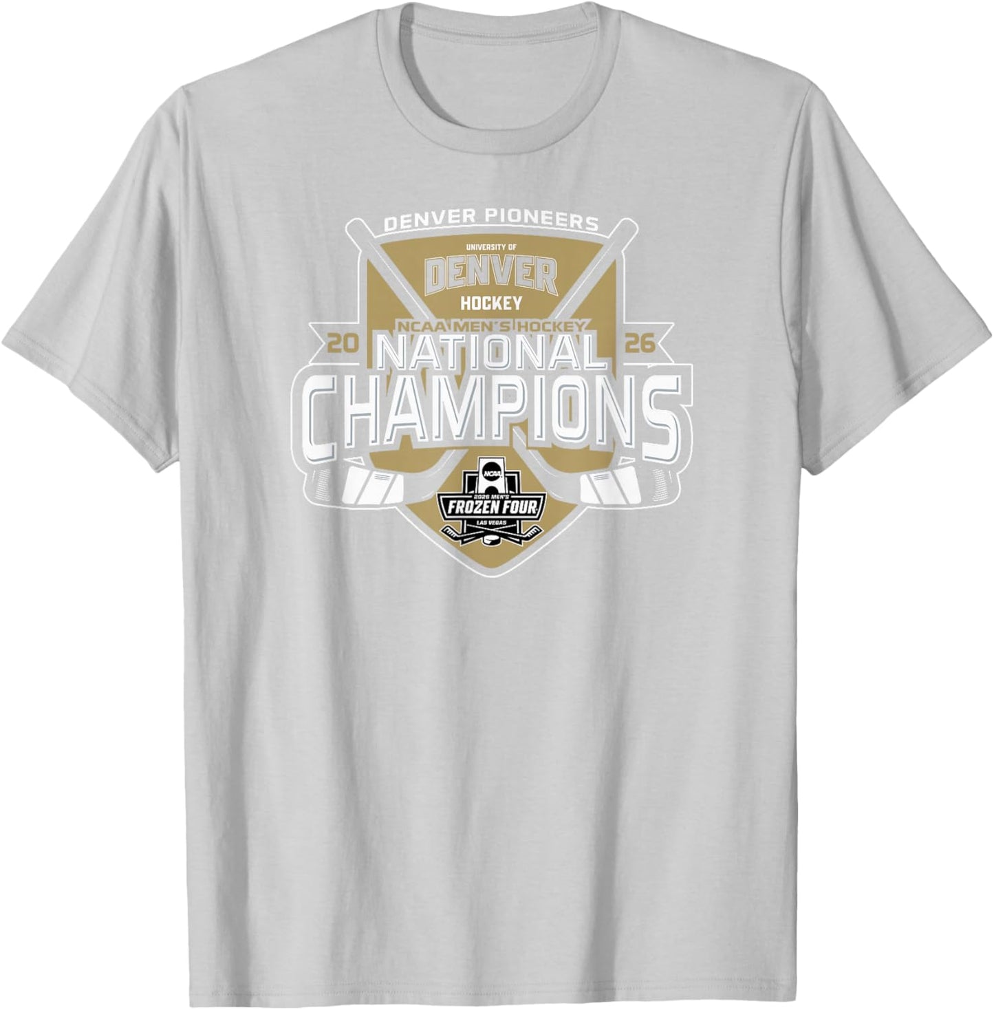 Denver Pioneers National Champs Men's Hockey 2026 Icon Red T-Shirt - T-Shirt | Ash