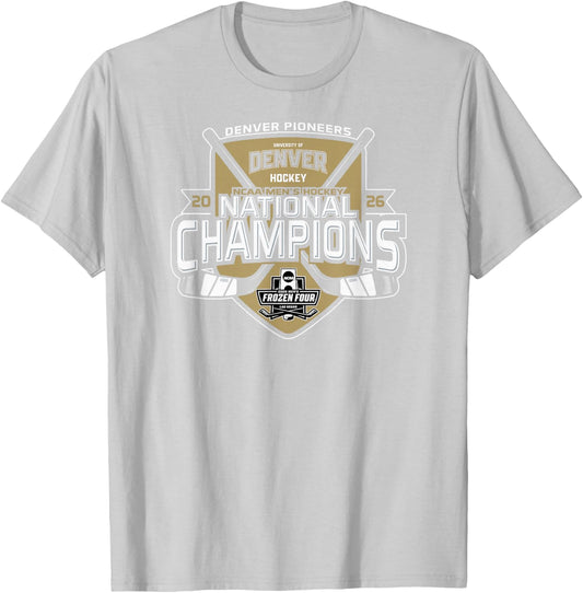 Denver Pioneers National Champs Men's Hockey 2026 Icon Red T-Shirt - T-Shirt | Ash
