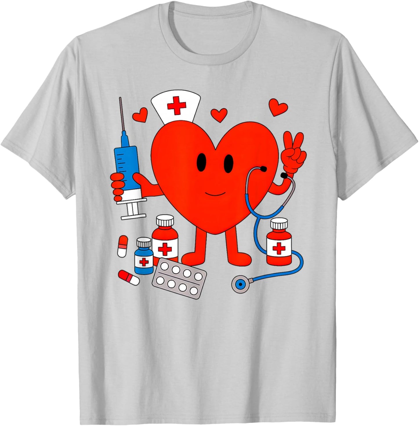 Valentines Day Nurse Heart Nursing Scrub Top Girls Women T-Shirt - T-Shirt | Ash