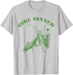 Girl Dinner Vintage Mantis Funny Sarcastic T-Shirt - T-Shirt | Ash