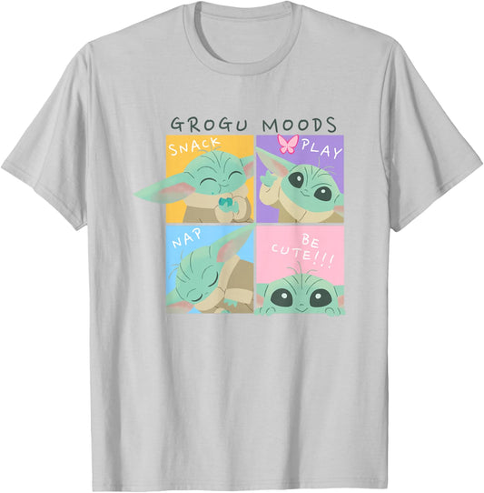 Star Wars The Mandalorian Grogu Mood Chart Snack Nap Play T-Shirt - T-Shirt | Ash