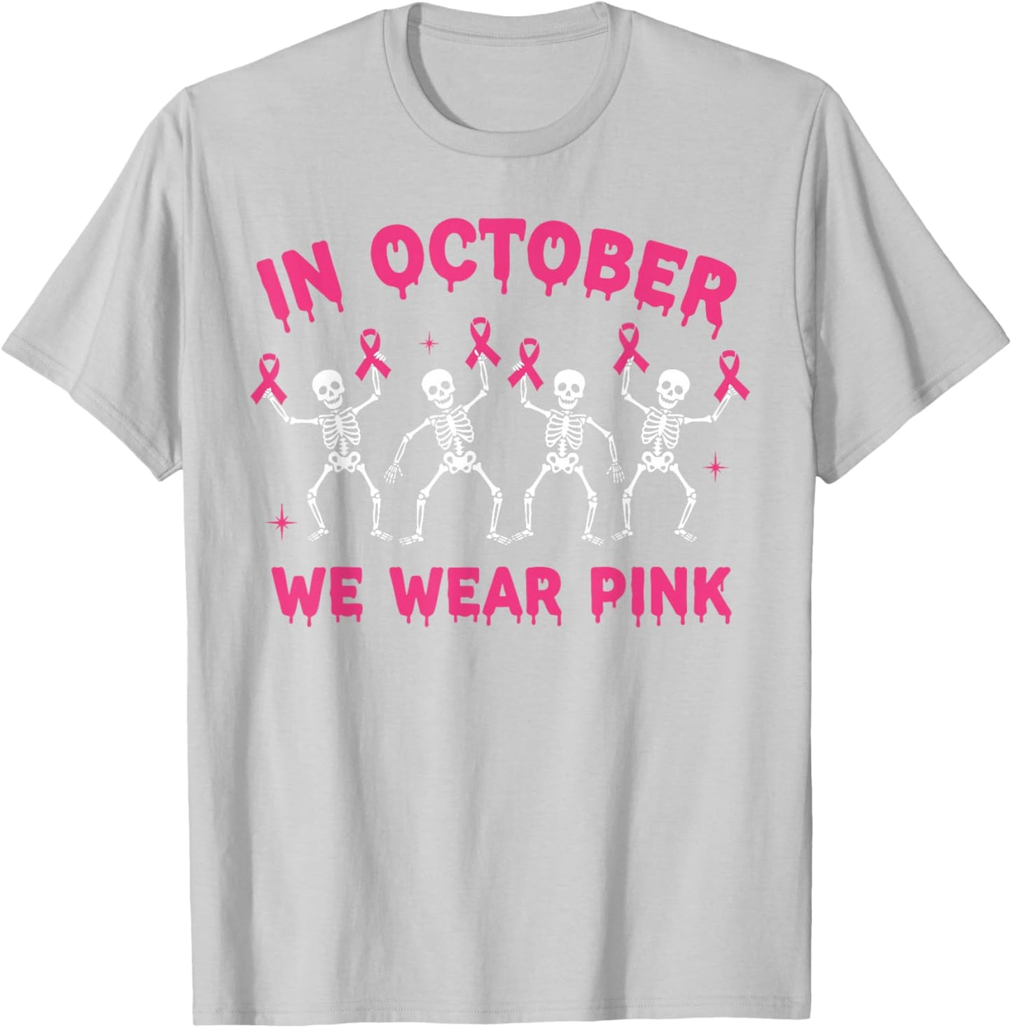 Pink Ribbon Breast Cancer Awareness Skeleton Boys Men Kids T-Shirt - T-Shirt | Ash
