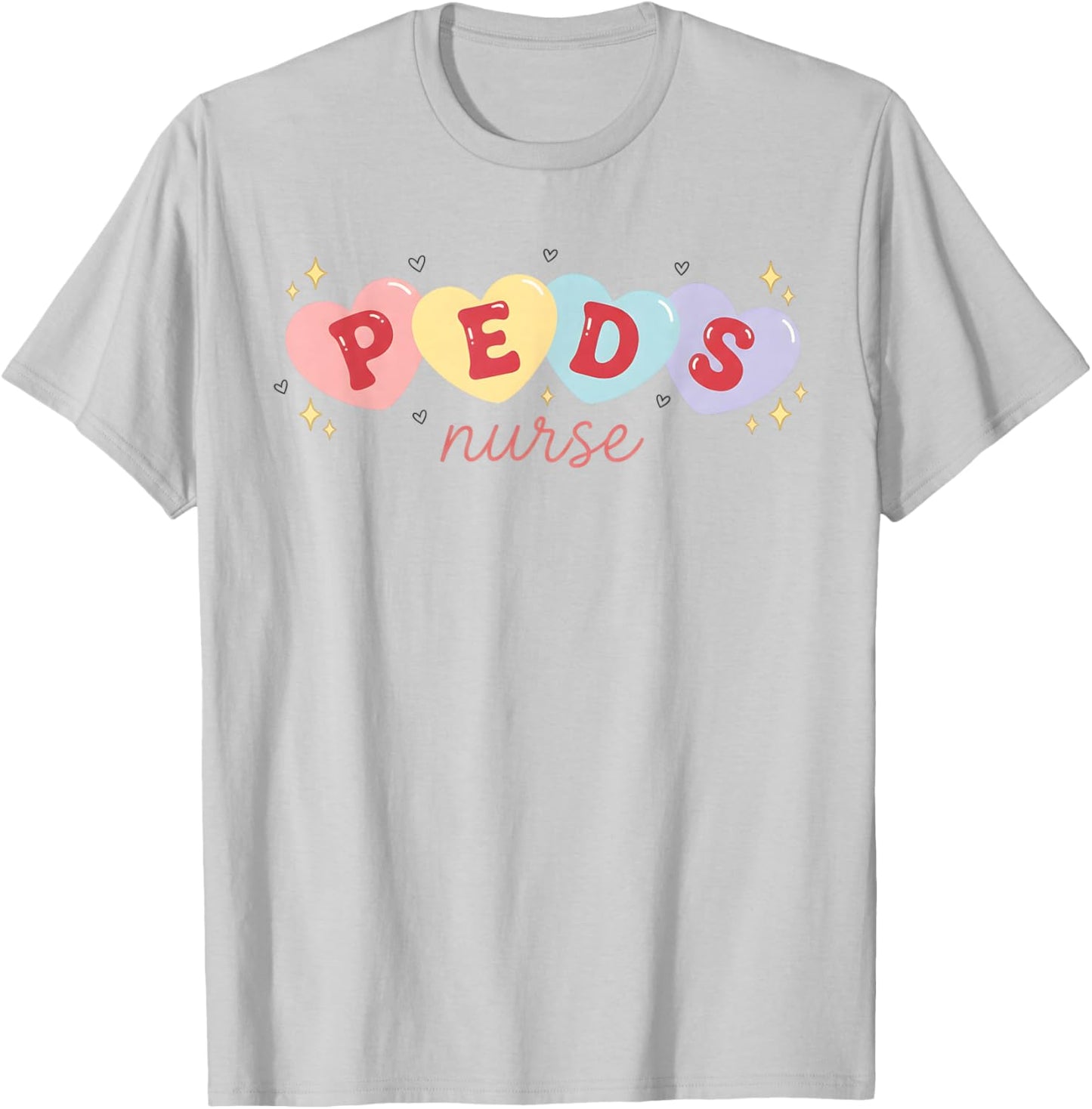 Valentine PEDS Nurse Valentines Day Pediatric Nurse T-Shirt - T-Shirt | Ash