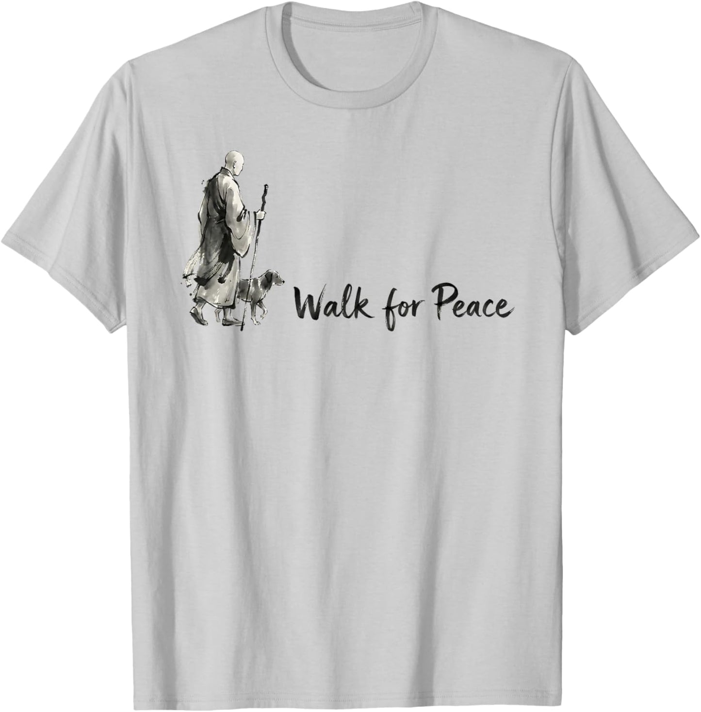 Minimalist Zen Art Walk for Peace Monks with Aloka Dog T-Shirt - T-Shirt | Ash