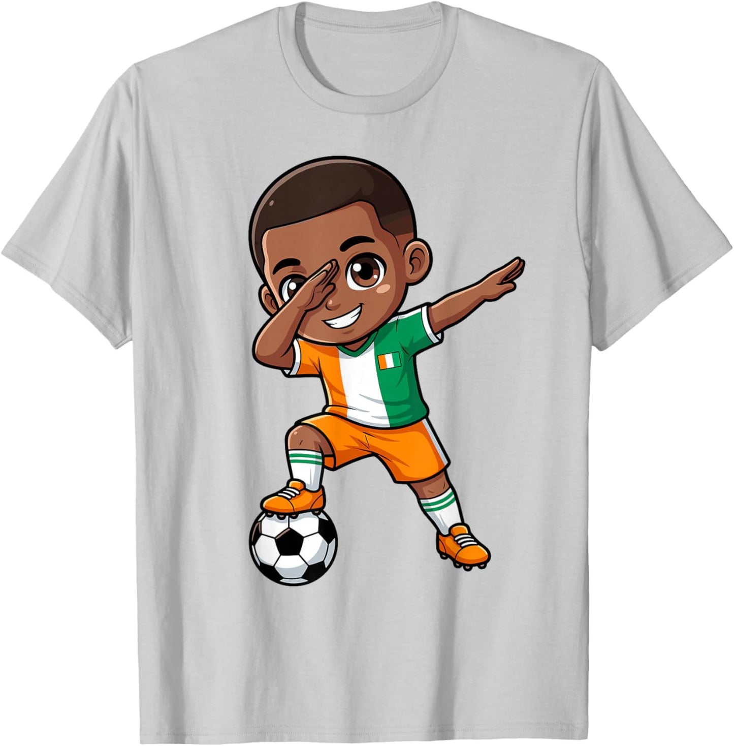Ivory Coast Kid Goal Cartoon Côte D'Ivoire Flag for Kids T-Shirt - T-Shirt | Ash