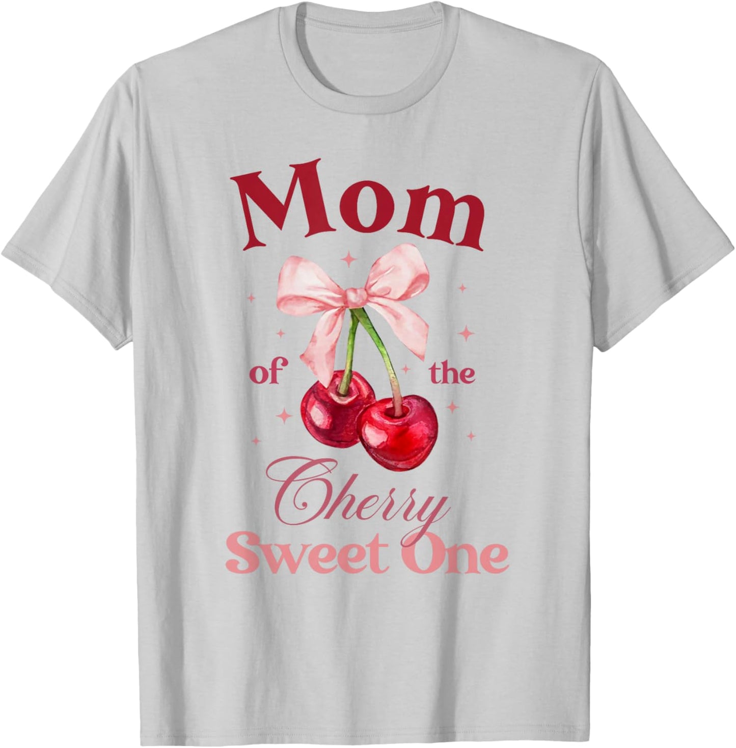 Mom of The Cherry Sweet One Preppy Bow First Birthday T-Shirt - T-Shirt | Ash
