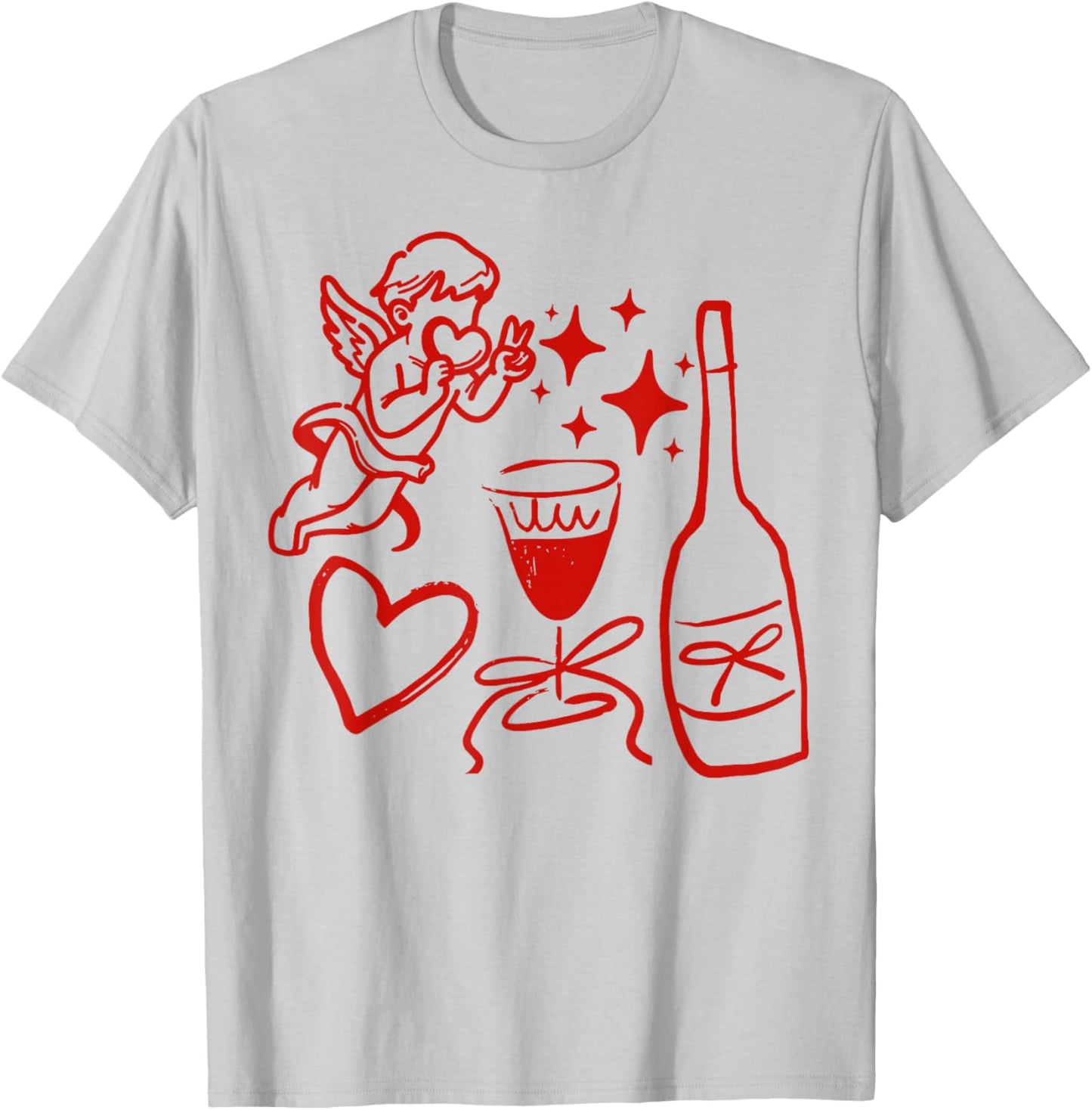 Funny Cupid Valentine Wine Heart Men Women Valentines Day T-Shirt - T-Shirt | Ash