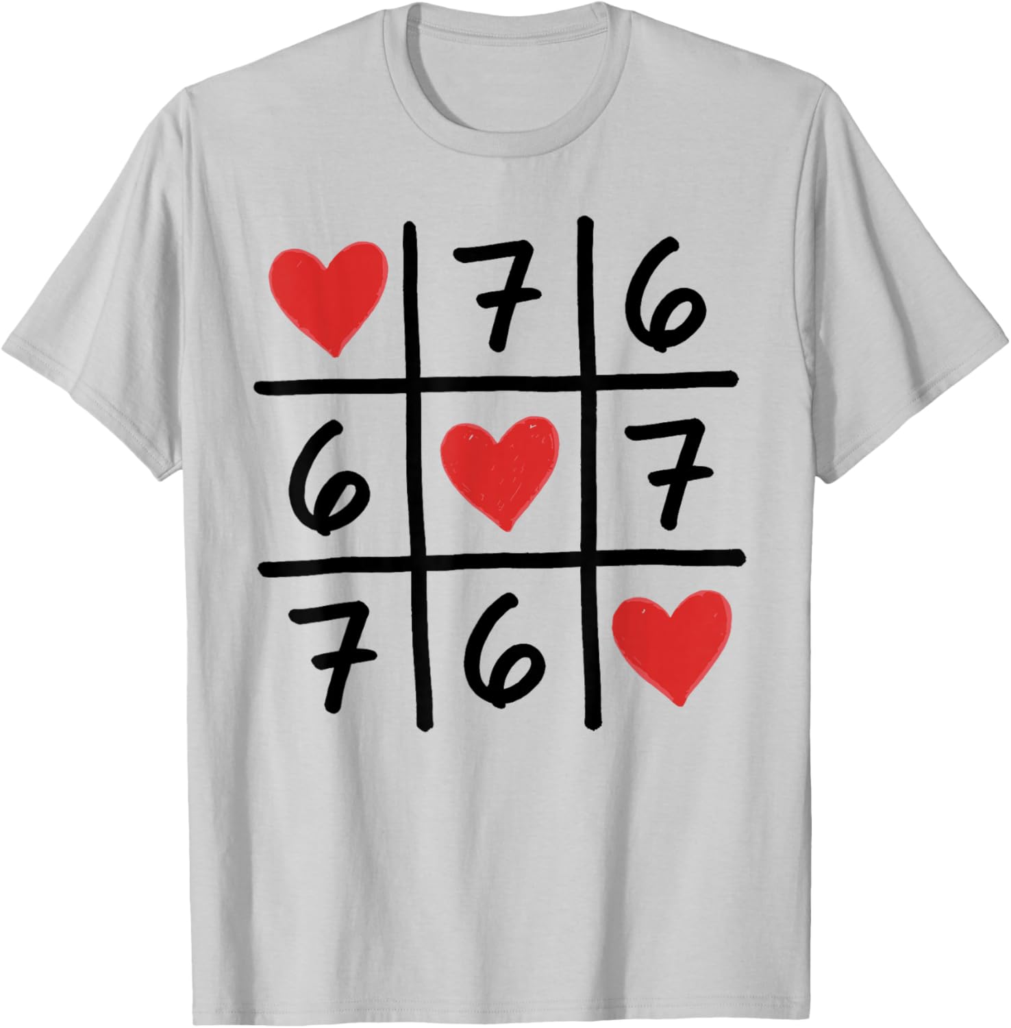 Funny 6 7 Meme Hearts Six Seven Valentines Day T-Shirt - T-Shirt | Ash