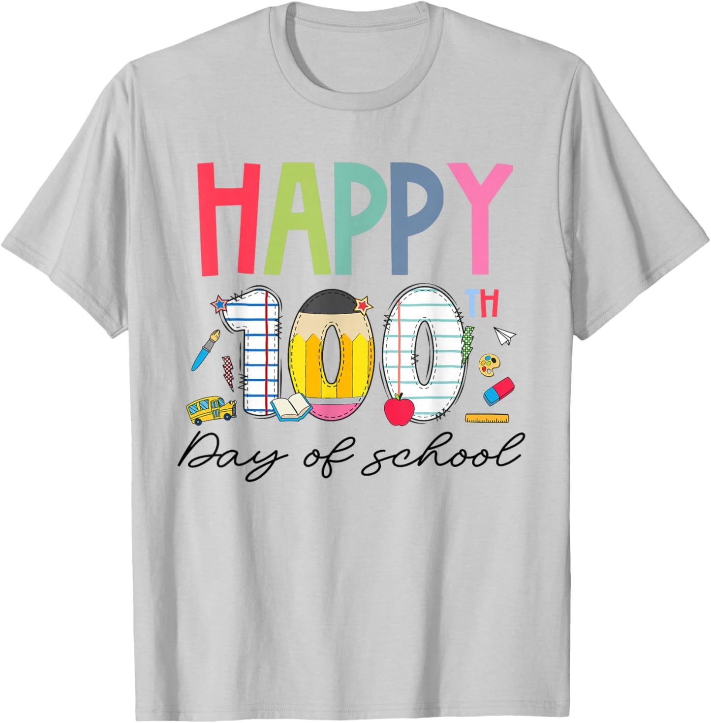 100 Days of School Teacher Kids Happy 100th Day of School T-Shirt - T-Shirt | Ash