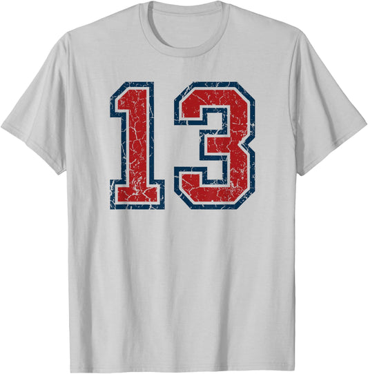 Red and Blue Sports Number 13 Jersey Uniform Player Fan T-Shirt - T-Shirt | Ash
