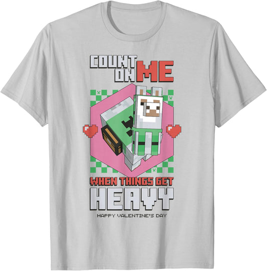 Minecraft Llama Count On Me Valentines T-Shirt - T-Shirt | Ash