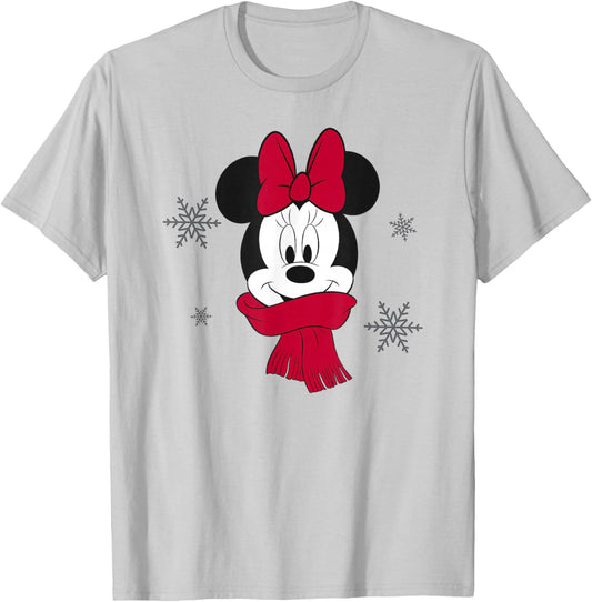 Disney Minnie Mouse Winter Season Minnie Face with Scarf T-Shirt - T-Shirt | Ash