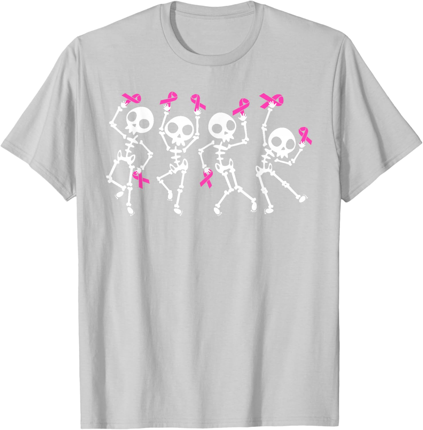 Pink Ribbon Breast Cancer Awareness Skeleton Boys Men Kids T-Shirt - T-Shirt | Ash