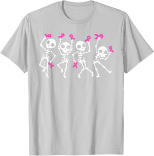 Pink Ribbon Breast Cancer Awareness Skeleton Boys Men Kids T-Shirt - T-Shirt | Ash