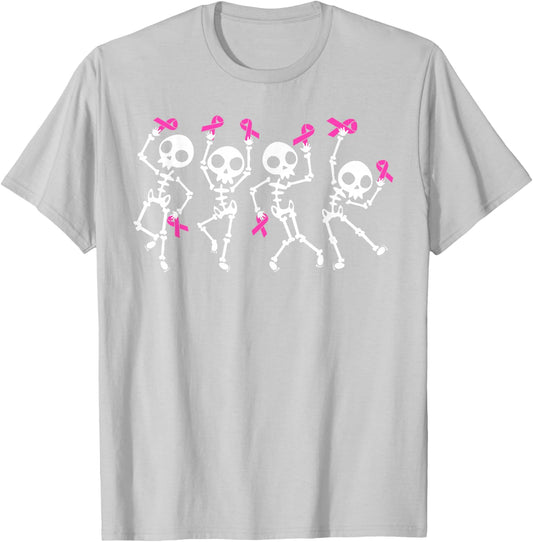 Pink Ribbon Breast Cancer Awareness Skeleton Boys Men Kids T-Shirt - T-Shirt | Ash