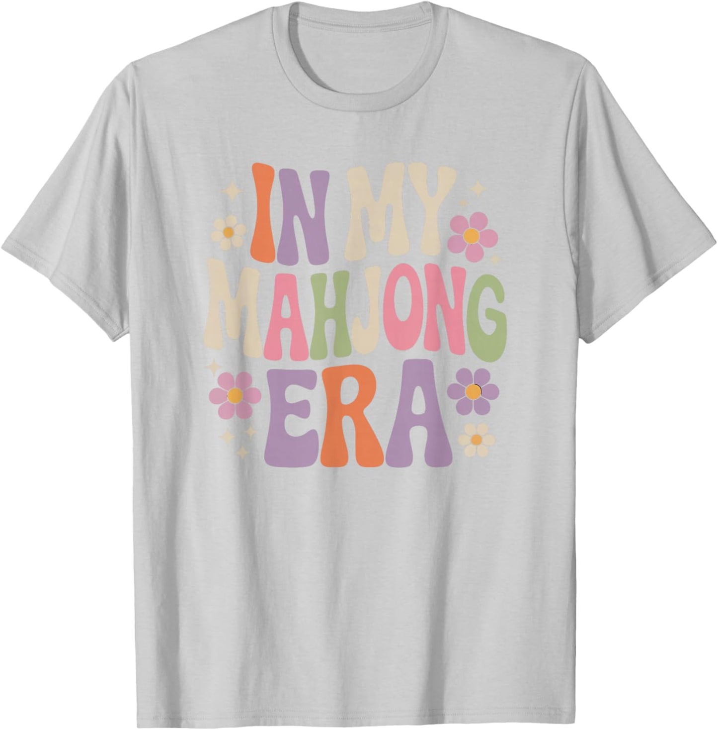 Fun Colorful Retro 70s Flowers in My Mahjong Era T-Shirt - T-Shirt | Ash
