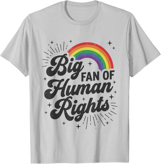 Big Fan of Human Rights Equality Retro Rainbow T-Shirt - T-Shirt | Ash