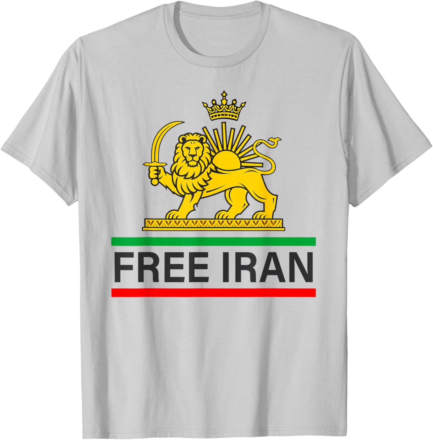 Free Iran Persian Lion and Sun Shir o Khorshid Flag T-Shirt - T-Shirt | Ash