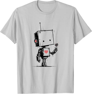 Cute Robot Valentine Love Art Kawaii Robot Romance T-Shirt - T-Shirt | Ash