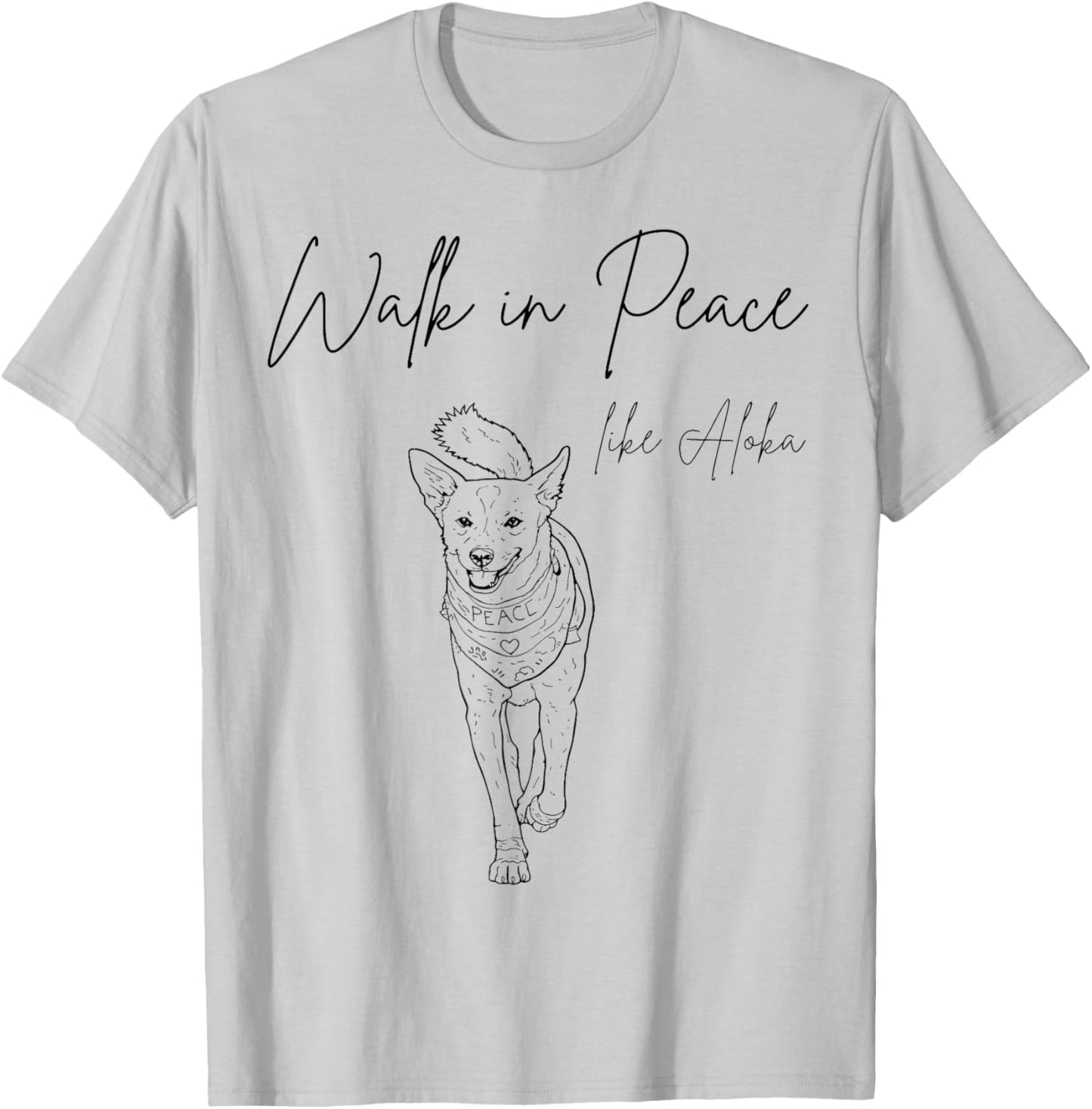 Walk for Peace Like Aloka Dog Minimalist Zen Art T-Shirt - T-Shirt | Ash
