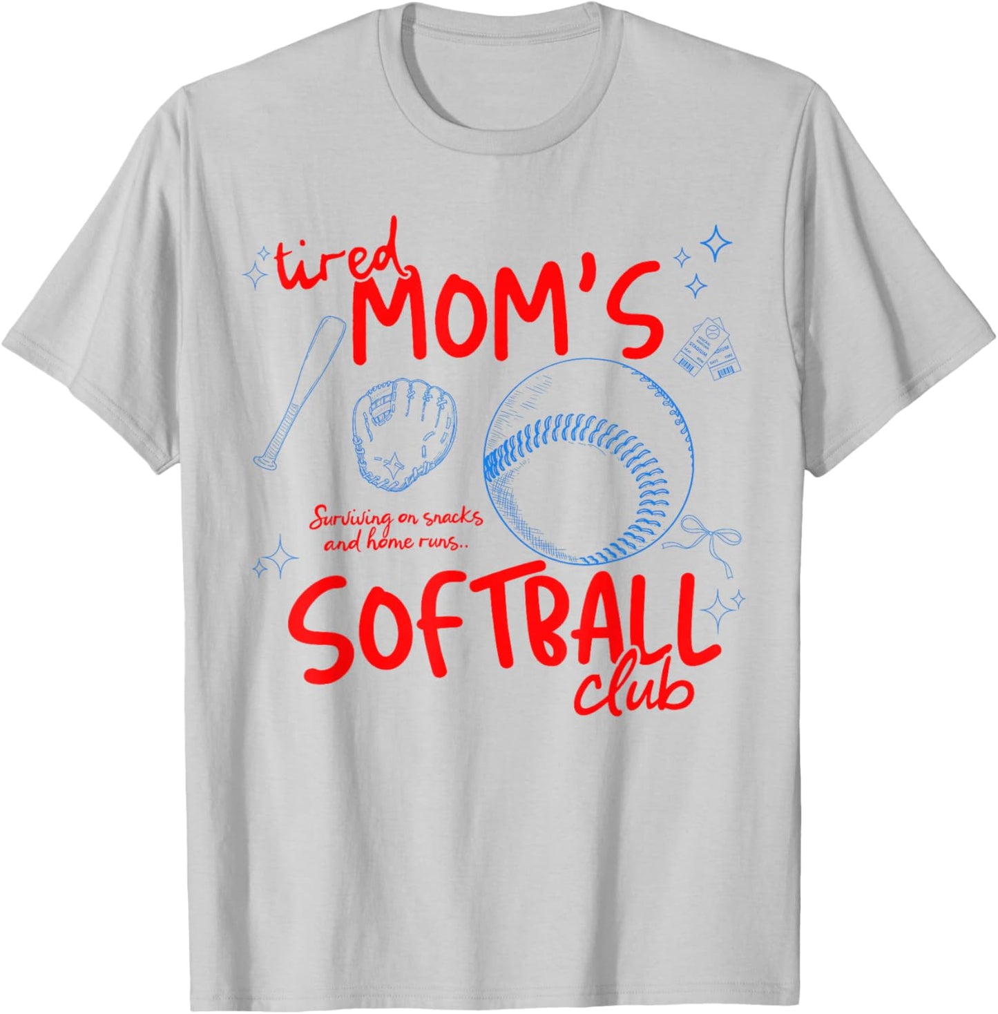 Tired Mom's Softball Club Softball Mom Retro Game Day T-Shirt - T-Shirt | Ash