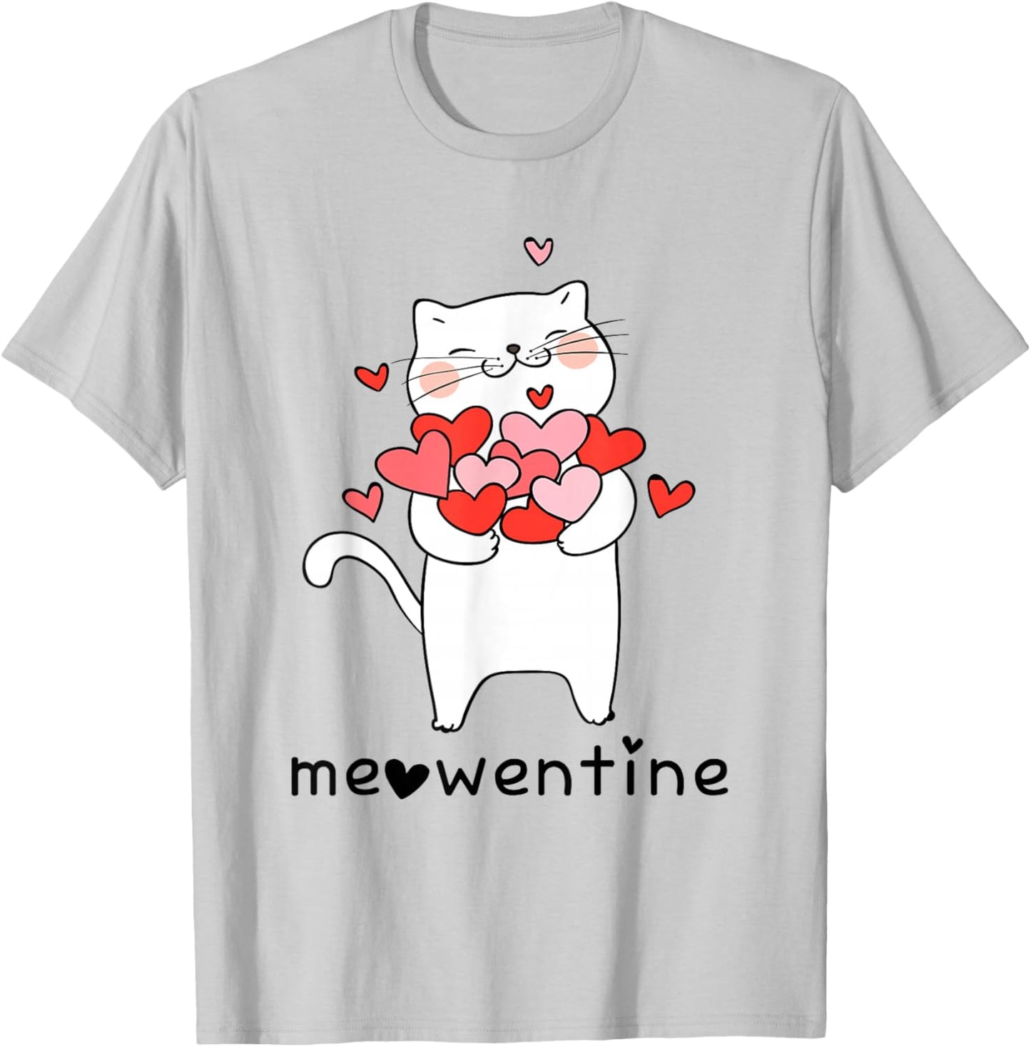 Meowentine Cute Cat Valentines Day Men Women Cat Dad Cat mom T-Shirt - T-Shirt | Ash