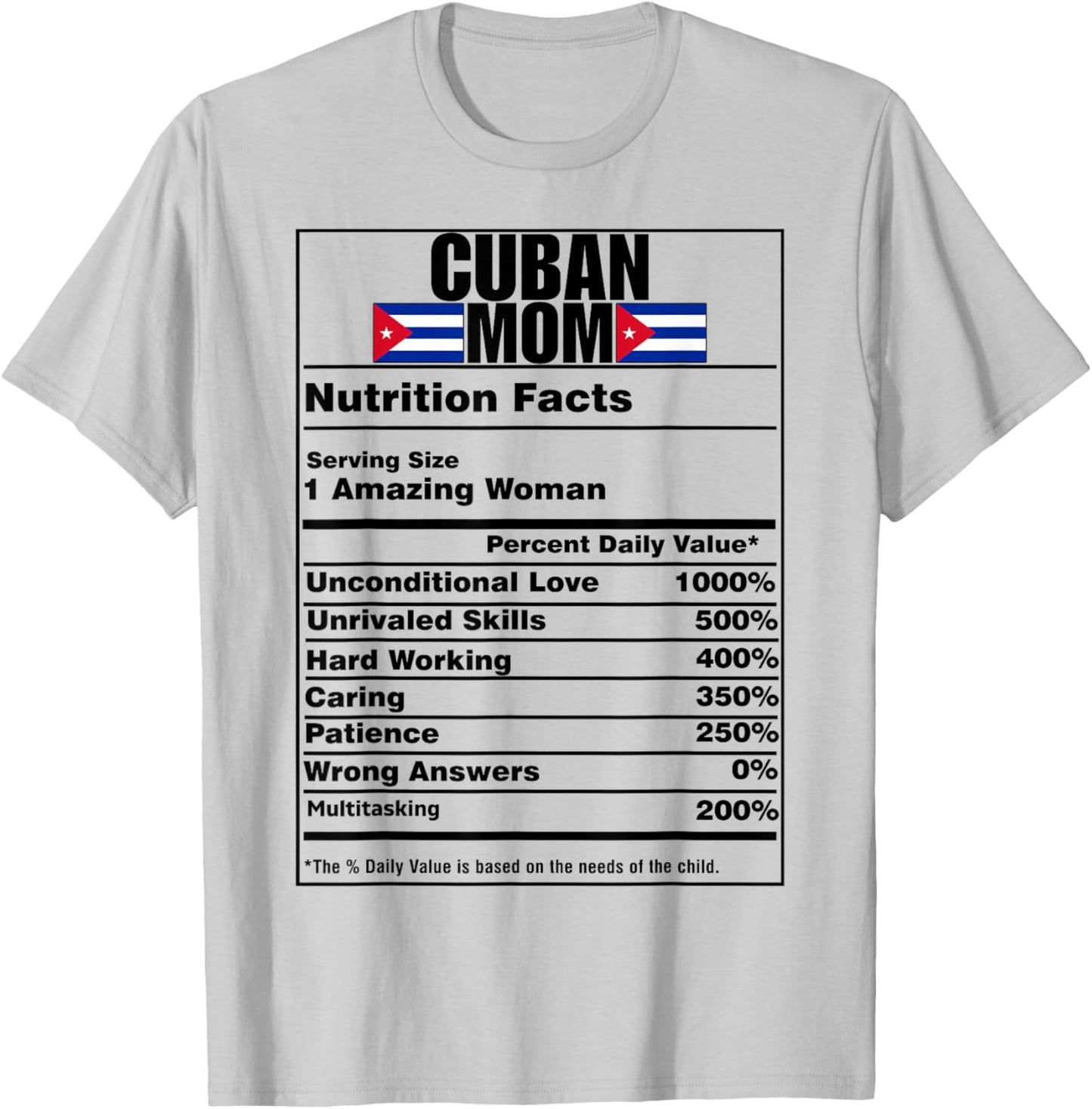 Funny Cuban Mom Nutrition Facts Cuba Flag Cubanita Cubana T-Shirt - T-Shirt | Ash