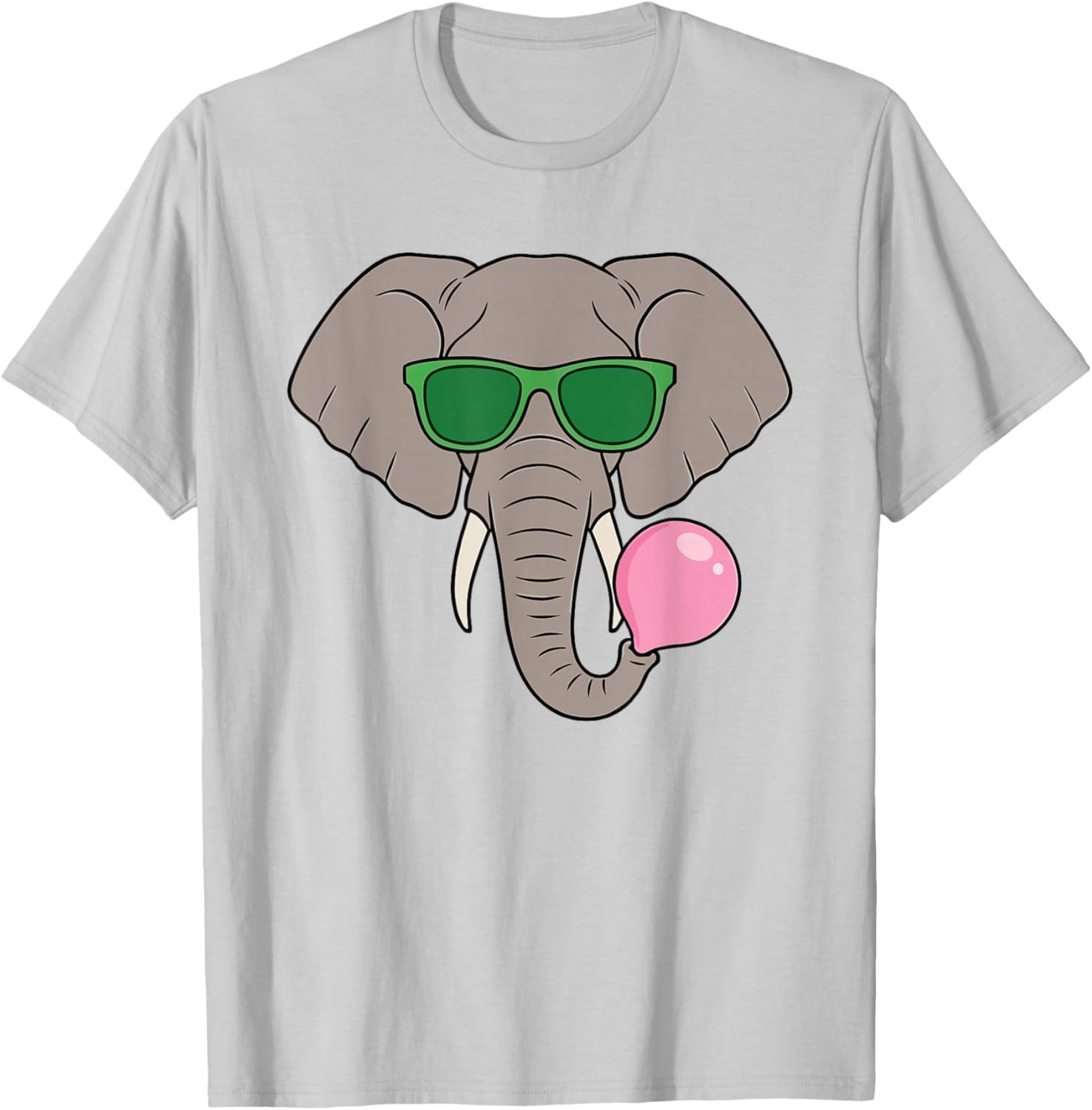 Funny Elephant Wearing Green Shades Blowing Bubble Gum T-Shirt - T-Shirt | Ash