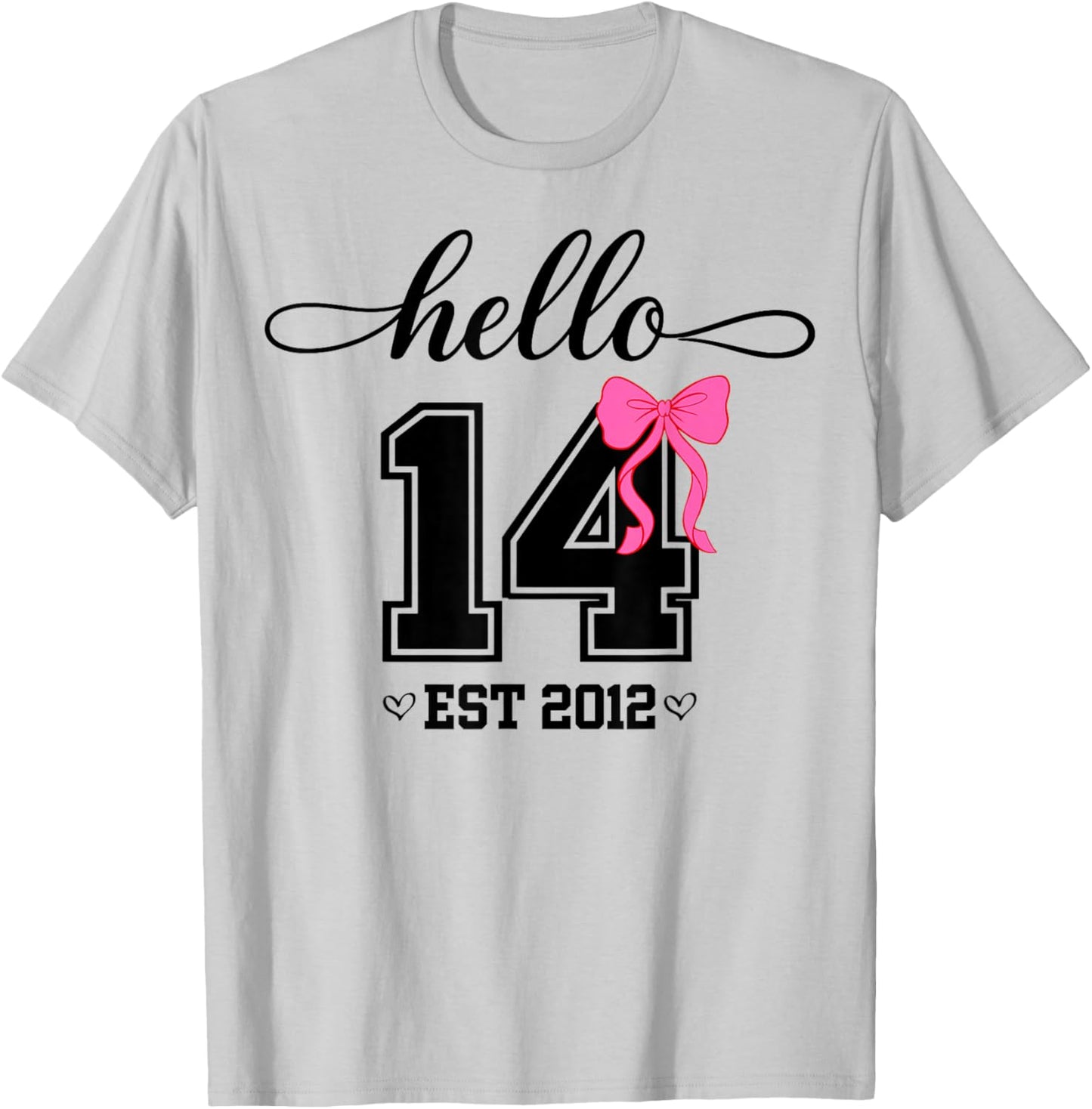 Hello Fourteenth Est 2012 Coquette Bow 14th Birthday Girl T-Shirt - T-Shirt | Ash