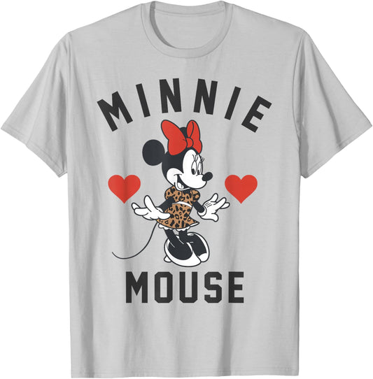 Disney Minnie Mouse Wearing A Cute Leopard-Print Dress T-Shirt - T-Shirt | Ash