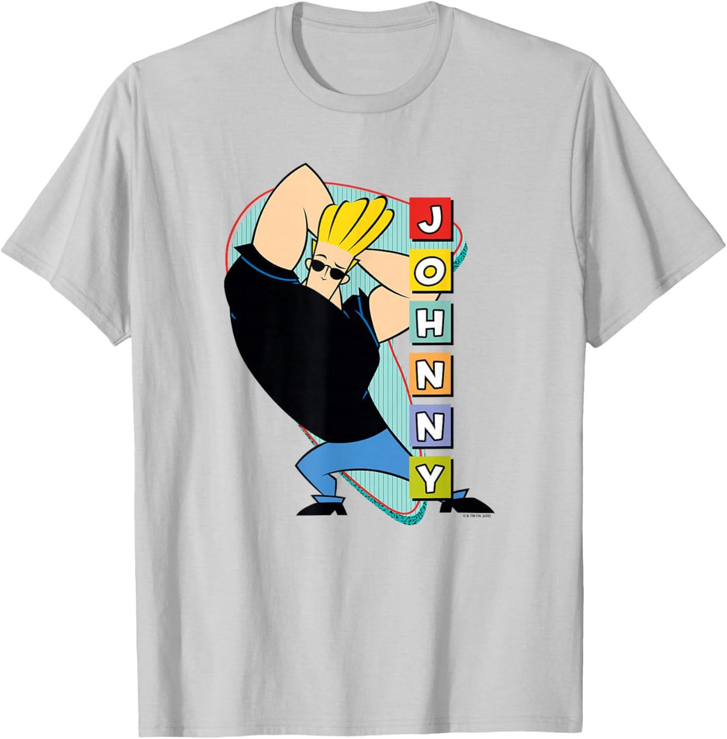 Retro Stacked Lettering Muscle Pose Cartoon T-Shirt - T-Shirt | Ash