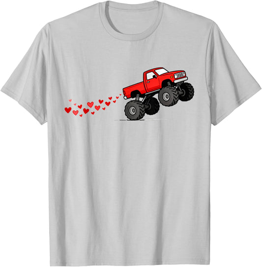 Valentines Monster Truck Blasting Hearts Boys Toddlers Kids T-Shirt - T-Shirt | Ash