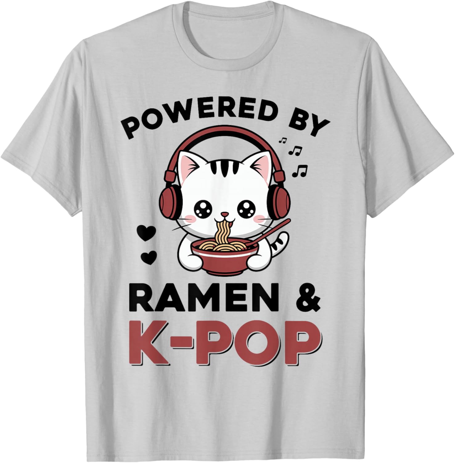 Kawaii Ramen Kpop Powered by Ramen & K-Pop Kawaii Cat K Pop T-Shirt - T-Shirt | Ash