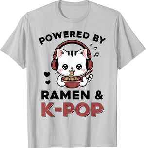 Kawaii Ramen Kpop Powered by Ramen & K-Pop Kawaii Cat K Pop T-Shirt - T-Shirt | Ash