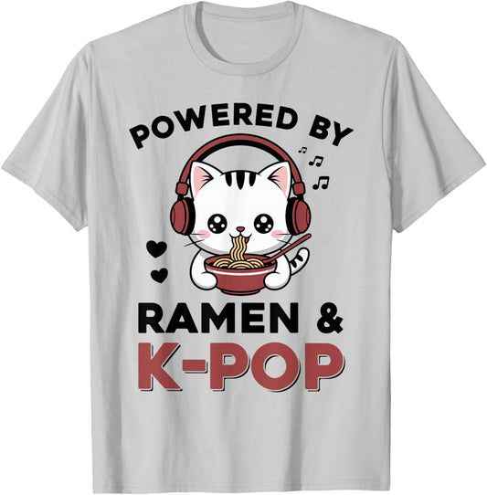 Kawaii Ramen Kpop Powered by Ramen & K-Pop Kawaii Cat K Pop T-Shirt - T-Shirt | Ash