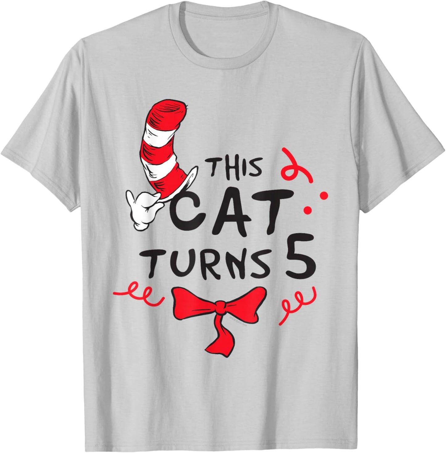 Dr. Seuss Cat in The Hat 5 Birthday Officially Licensed T-Shirt - T-Shirt | Ash