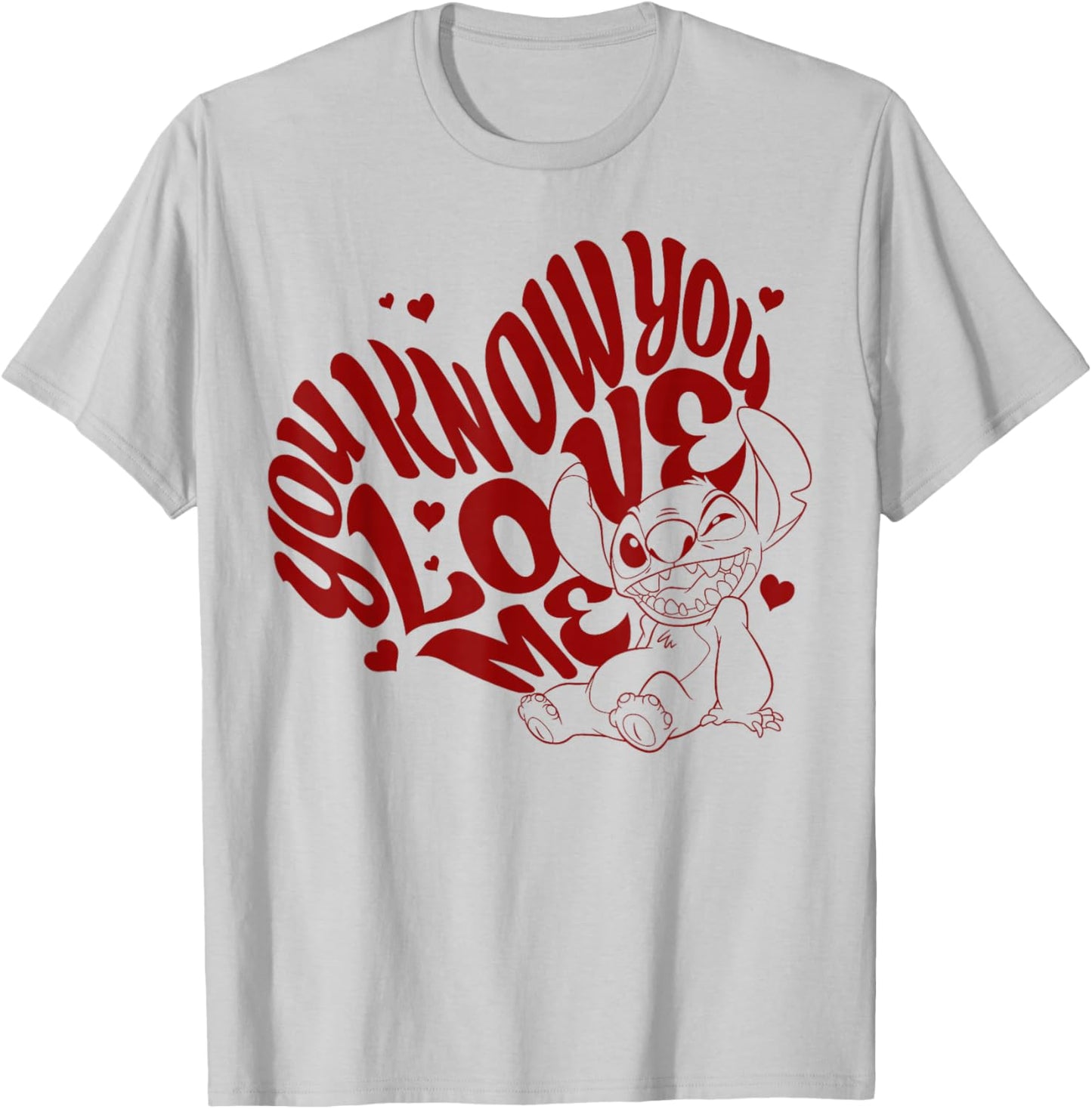 Disney Lilo & Stitch Valentine's You Know You Love Me Stitch T-Shirt - T-Shirt | Ash