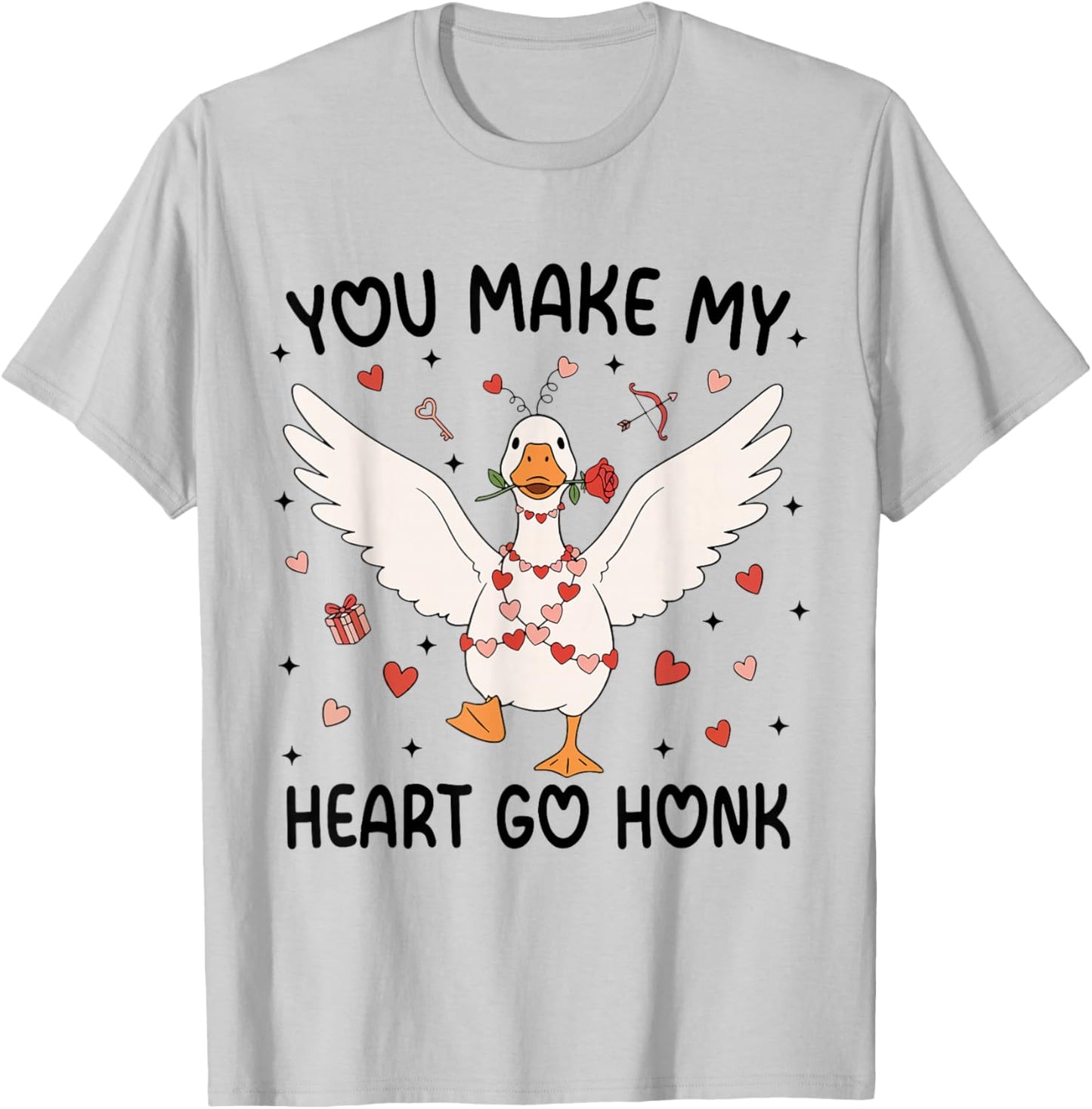 Cute You Make My Heart Go Honk Funny Valentine Goose Lover T-Shirt - T-Shirt | Ash